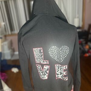 |SOLD!|Black and Pink Mcbling Hoodie with Love in animal print